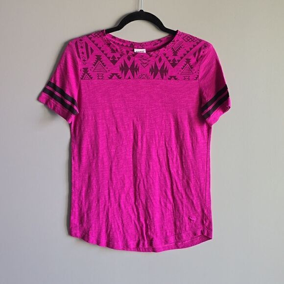 VS PINK Black & Pink Barbiecore Aztec Striped Y2K Casual Short Sleeve Tee Shirt - Picture 1 of 6